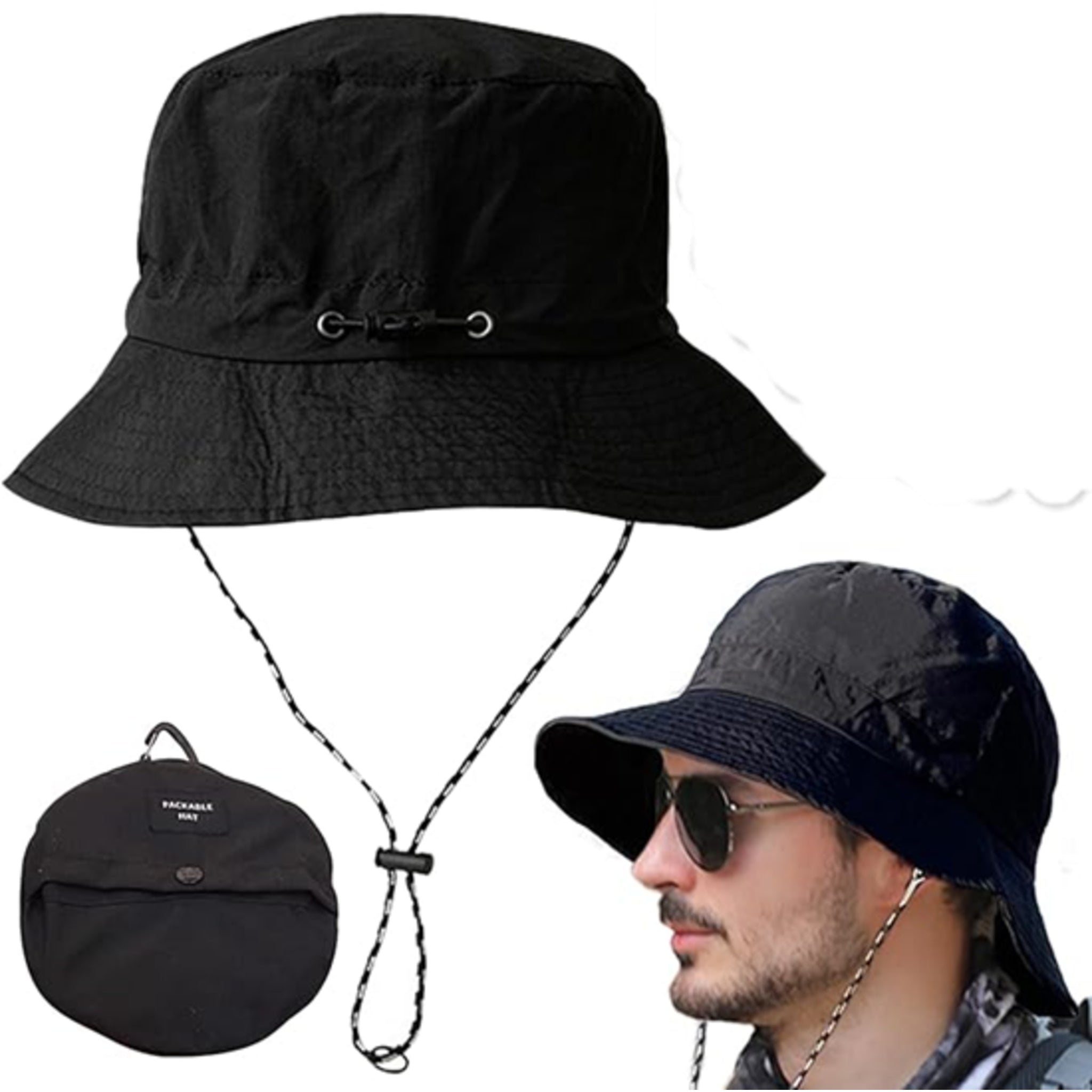 Unisex foldable bucket hat with chin strap – wide brim sun hat for outdoor hiking, fishing, camping – packable design